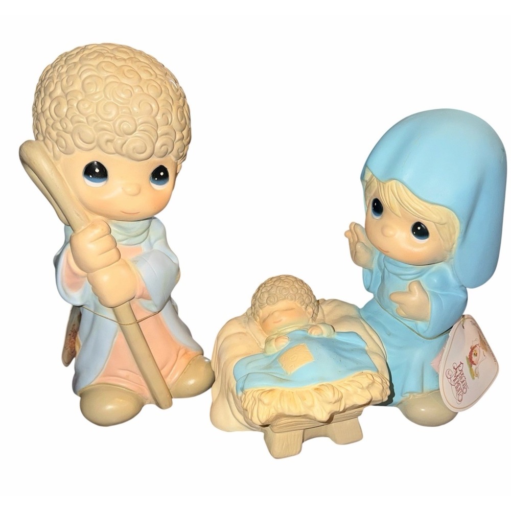 Vintage 1999 Precious Moments Nativity Mary Joseph Baby Jesus 12" Garden  Set